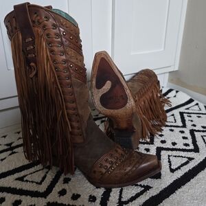 Corral Brown Heeled Boots with Braided Leather Design